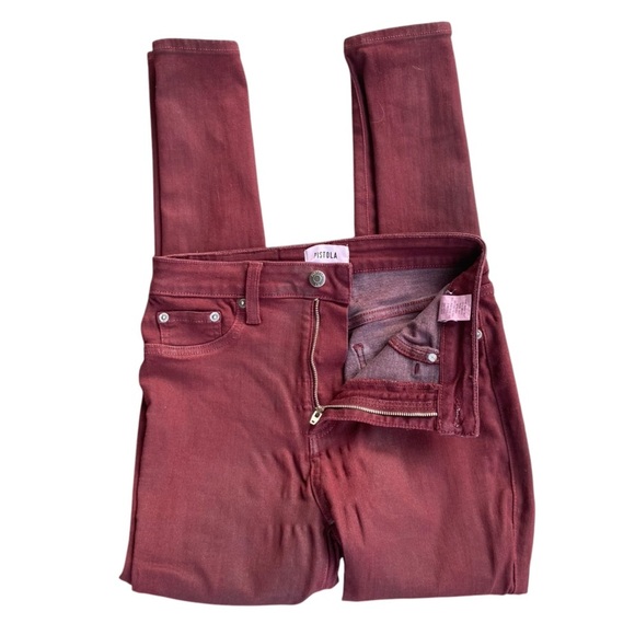 Pistola Coated Denim Maroon Skinny Ankle Jean Size 28 Stretch Casual Spring - Picture 5 of 11
